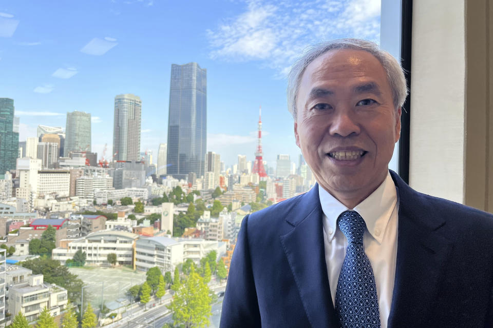 Mori Building Co. CEO Shingo Tsuji poses for a photo during an interview with The Associated Press in a room of the office space in Roppongi Hills, one of Mori’s major projects, in Tokyo, Wednesday, Sept. 27, 2023. Tokyo is constantly recreating itself. These days, multibillion dollar redevelopment projects are replacing aging downtown neighborhoods of tiny two-story homes and apartments with massive mixed office, retail and residential centers designed to help the city burnish its status as a desirable home for global business. Mori Building, one of the biggest players in this effort led mainly by private developers, is putting the finishing touches on two big projects. Toranomon Hills Station Tower, a skyscraper with office space that’s part of Mori’s Toranomon Hills project, opens Friday. (AP Photo/Yuri Kageyama)