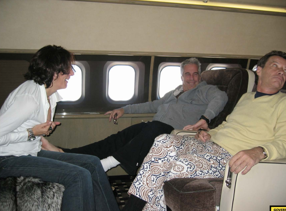 Brunel with Jeffrey Epstein and Ghislaine Maxwell on the billionaire’s private jet (US District Attorney’s Office)