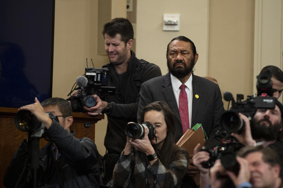 Rep. Al Green, D-Texas, watches the House Judiciary Committee hearing on the impeachment inquiry of President Trump in Longworth Building on Wednesday Dec. 4, 2019. (Photo: Caroline Brehman/CQ-Roll Call, Inc via Getty Images)