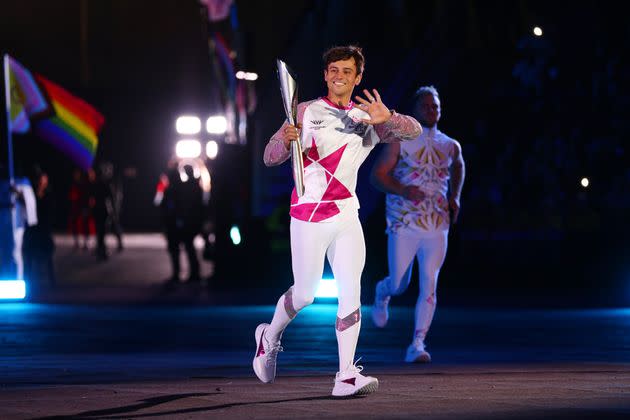 Daley carries the Queen’s Baton during the Opening Ceremony of the Birmingham 2022 Commonwealth Games on July 28 in Birmingham, England. (Photo: Elsa via Getty Images)