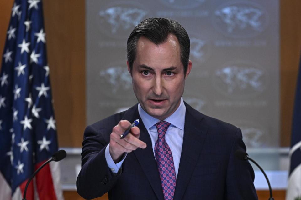 PHOTO: U.S. State Department Spokesperson Matt Miller speaks to reporters during the daily press briefing at the State Department in Washington, July 17, 2023.  (Celal Gunes/Anadolu Agency via Getty Images, FILE)