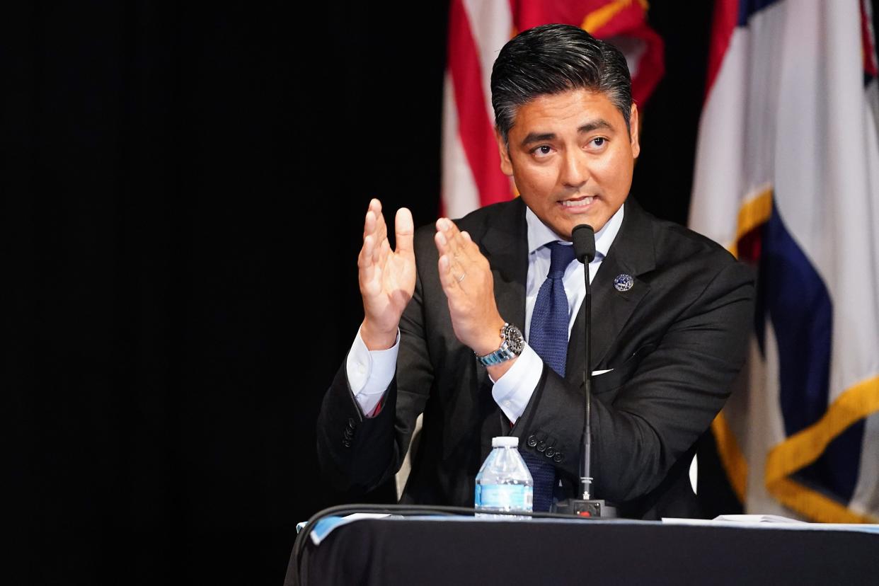 Cincinnati Mayor Aftab Pureval makes his case in support of Issue 22 at a public forum by The Enquirer on October 3.