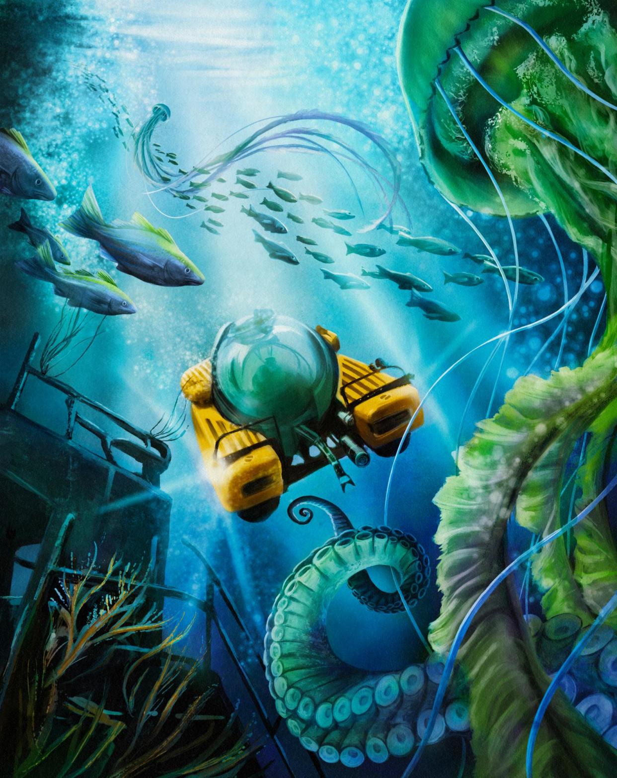 <span>Wonders of the deep… much of the ocean floor is still unexplored.</span><span>Illustration: Deena So'Oteh/The Observer</span>