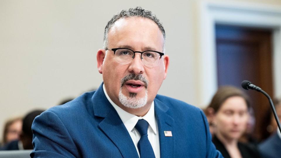 PHOTO: Education Secretary Miguel Cardona at a Congressional Hearing in Washington on April 10, 2024. (Michael Brochstein/SOPA Images/Shutterstock)