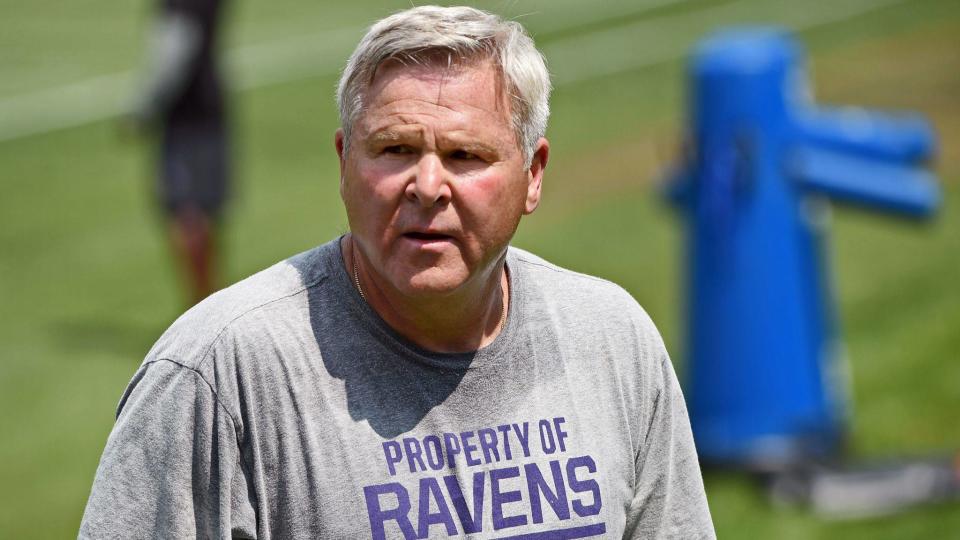 Baltimore Ravens offensive line coach Joe D'Alessandris after a training camp practice.