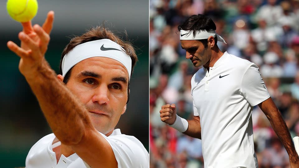 Federer catching a glimpse at his opponent mid-serve. Pic: Getty