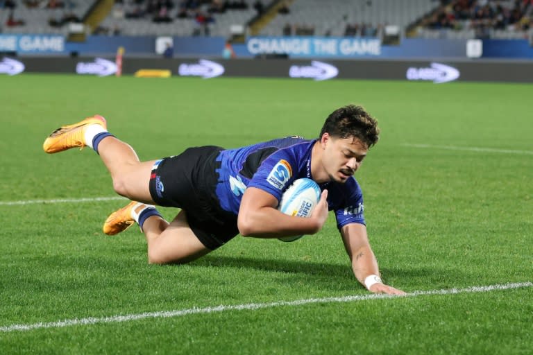 Auckland Blues centre AJ Lam scored the opening try in Friday's Super Rugby semi-final (MICHAEL BRADLEY)
