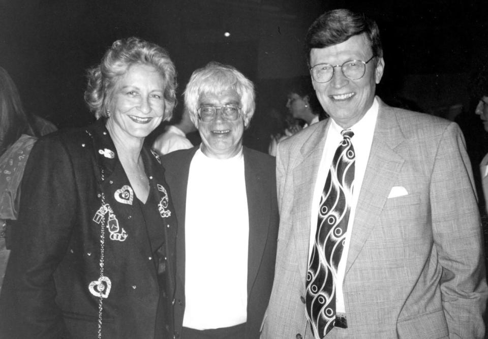 Phyllis Saltzman, left, Helmuth Rilling, center, and Royce Saltzman pose together.