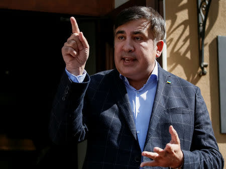 Former Georgian President Mikheil Saakashvili speaks during a press conference in Lviv, Ukraine September 11, 2017. REUTERS/Gleb Garanich