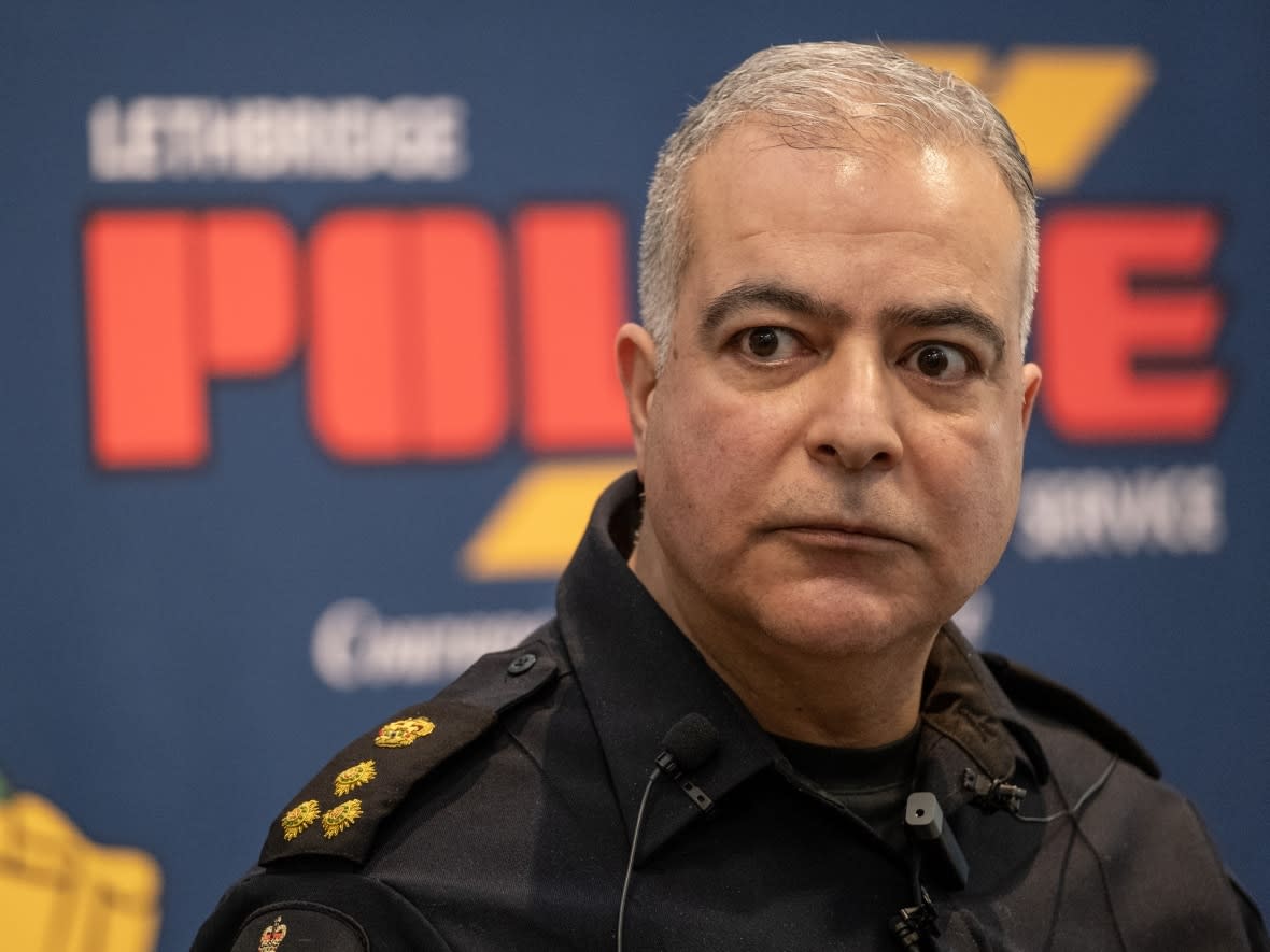 Lethbridge police Chief Shahin Mehdizadeh suspended five officers accused of distributing offensive memes earlier this year. Two of those officers saw sanctions rendered on Tuesday. (David Rossiter/The Canadian Press - image credit)