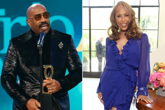 <p>Stefanie Keenan/Getty;Phillip Faraone/Getty</p> Steve Harvey honored his wife, Marjorie Harvey, during his theGrio Awards acceptance speech.