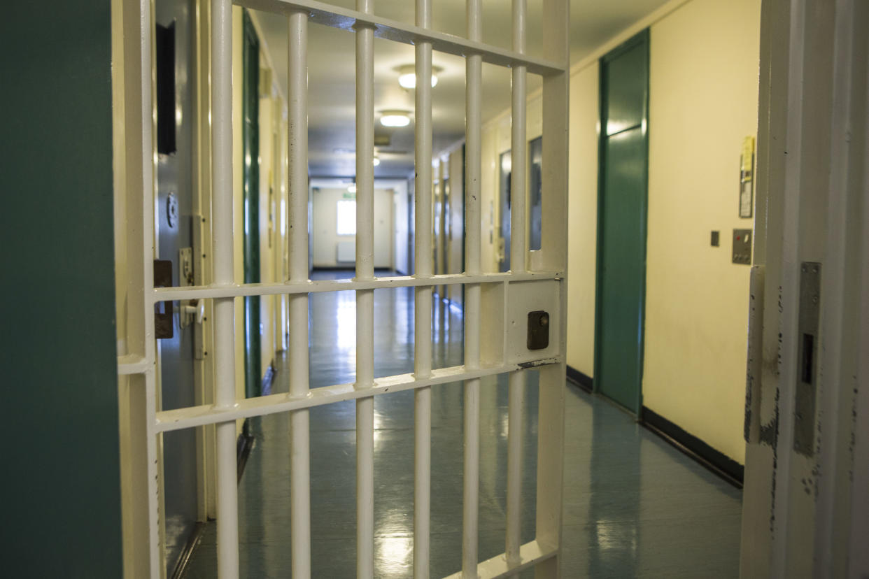 The gate into a corridor inside Beaufort House, a skill development unit for enhanced prisoners. Part of HMP/YOI Portland, a resettlement prison with a capacity for 530 prisoners.Dorset, United Kingdom. (Photo by In Pictures Ltd./Corbis via Getty Images)