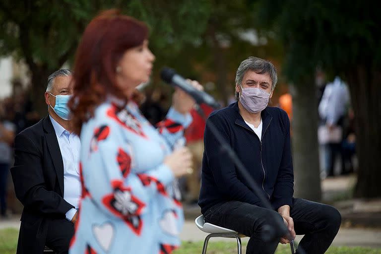 Cristina Kirchner y Máximo Kirchner en un acto en Las Flores