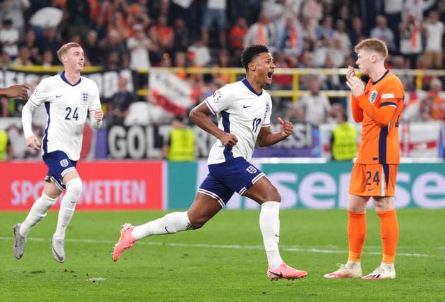 Ollie Watkins celebrates his winner against the Netherlands