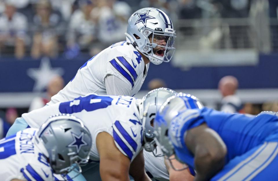 Dak Prescott and the Cowboys take on the Lions in an Oct. 23, 2022 game. Both teams have storied histories on Thanksgiving.