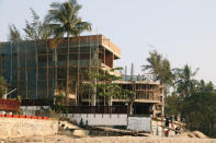 Workers are seen at a hotel construction site at Ngapali beach in Thandwe, Rakhine State, Myanmar February 19, 2019. REUTERS/Ann Wang