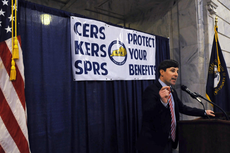 Kentucky Rep. James Kay (D) at a rally in 2015. Kay has pushed for reforming the state's pension system. (Photo: LRC Public Information)