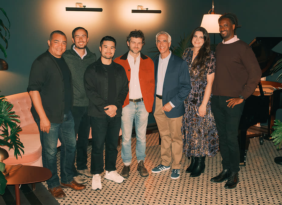 Steven Adams, Darren Rae, Lloyd Lee Choi, Alden Ehrenreich, Scott Mantz, Jessica Olthof, and Theo Dumont at the Alta Global Media hosted an FYC Best Live Action screening at The Aster in Hollywood Presented by the Oscar-qualifying HollyShorts Film Festival featuring Darren Harou Rae’s NISEI, Lloyd Lee Choi’s Closing Dynasty and Alden Ehrenreich’s Shadow Brother’s Sunday, Moderated by Scott Mantz KTLA, Critics Choice Assoc.