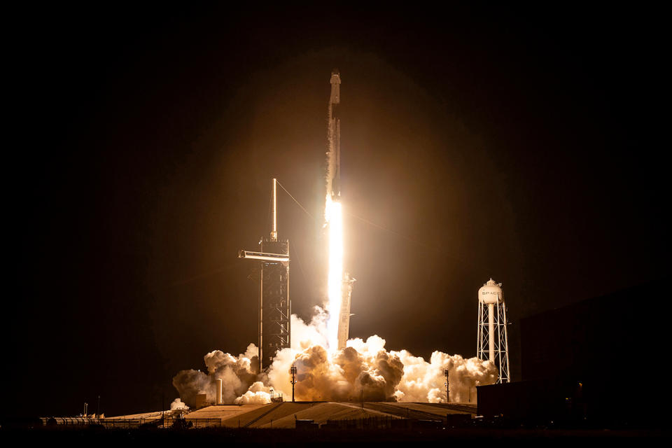 A SpaceX Falcon 9 rocket lifts off on the company's 29th cargo run for NASA to the International Space Station on Thursday, Nov. 9, 2023.
