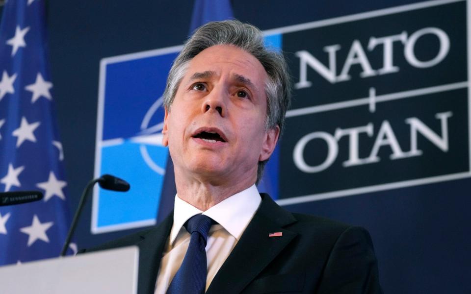 US Secretary of State Antony Blinken speaks during a meeting of Nato foreign ministers in Berlin, Germany on May 15, 2022. - Michael Sohn/AP