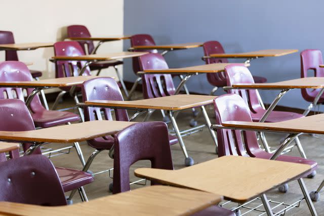 <p>Getty</p> A stock image of school desks.