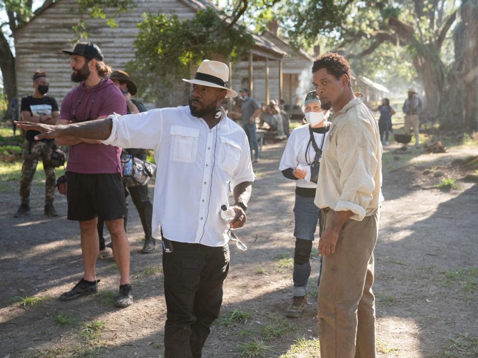 Director Antoine Fuqua and Will Smith behind the scenes of "Emancipation."