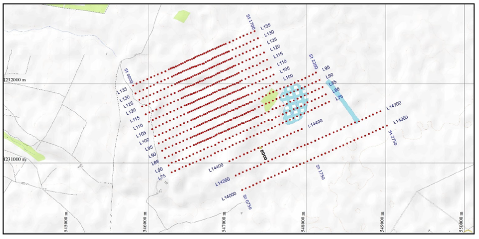 <strong>Figure 2 -</strong> Survey Grid Showing Actual Station Locations