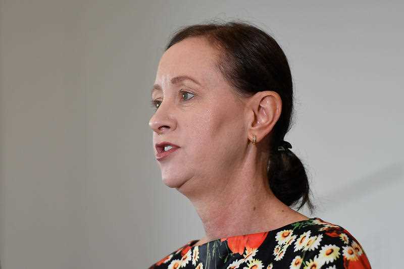 Queensland Health Minister Yvette D'Ath addresses the media during a press conference.
