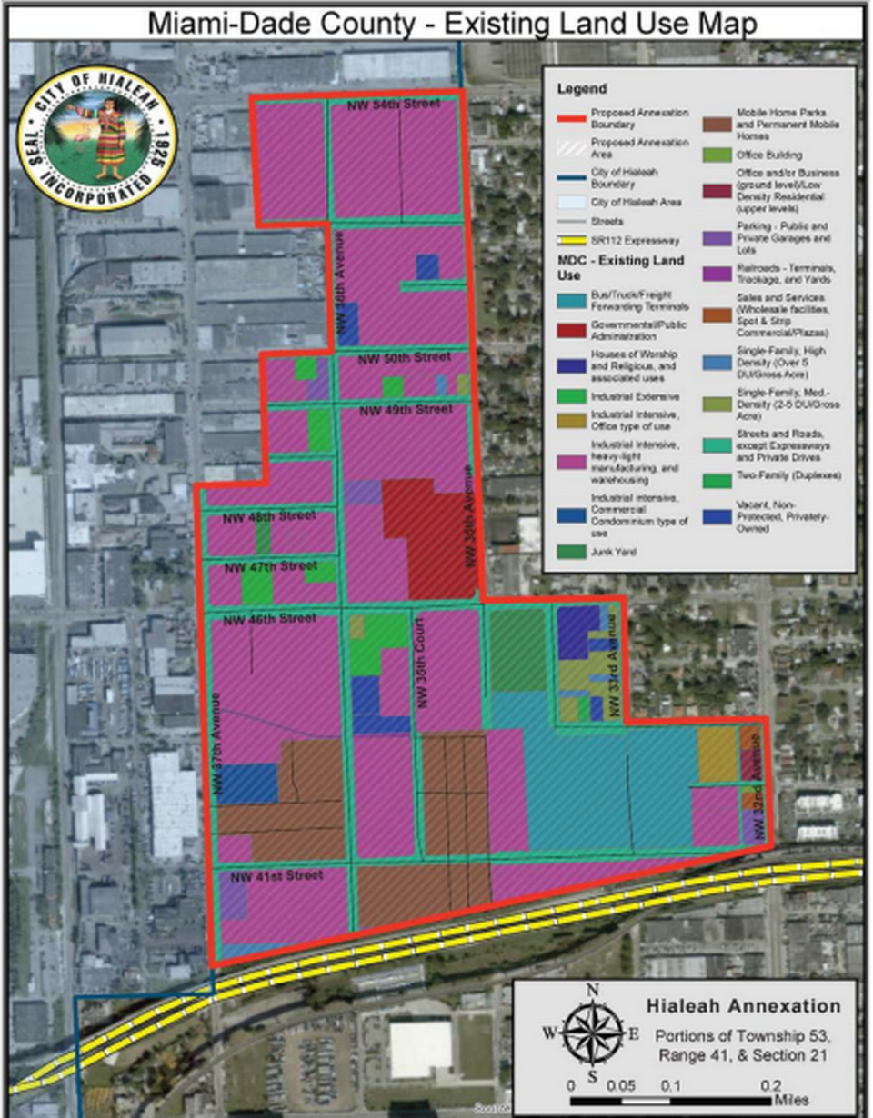 Área del vecindario de Brownsville que la ciudad de Hialeah propone incorporar a su territorio de acuerdo del uso de las tierras que componen el terreno