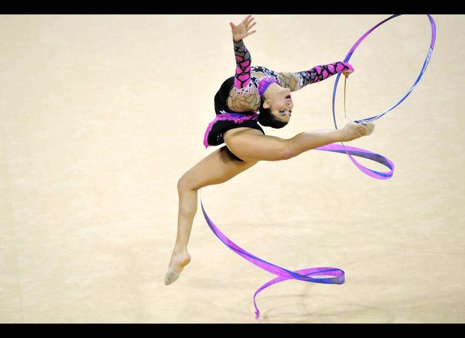 US athlete Julie Zetlin performs with the ribbon in the qualifying round during the 31st Rythmic Gymnastics World Championships on September 22, 2011 in Montpellier, southern France. 