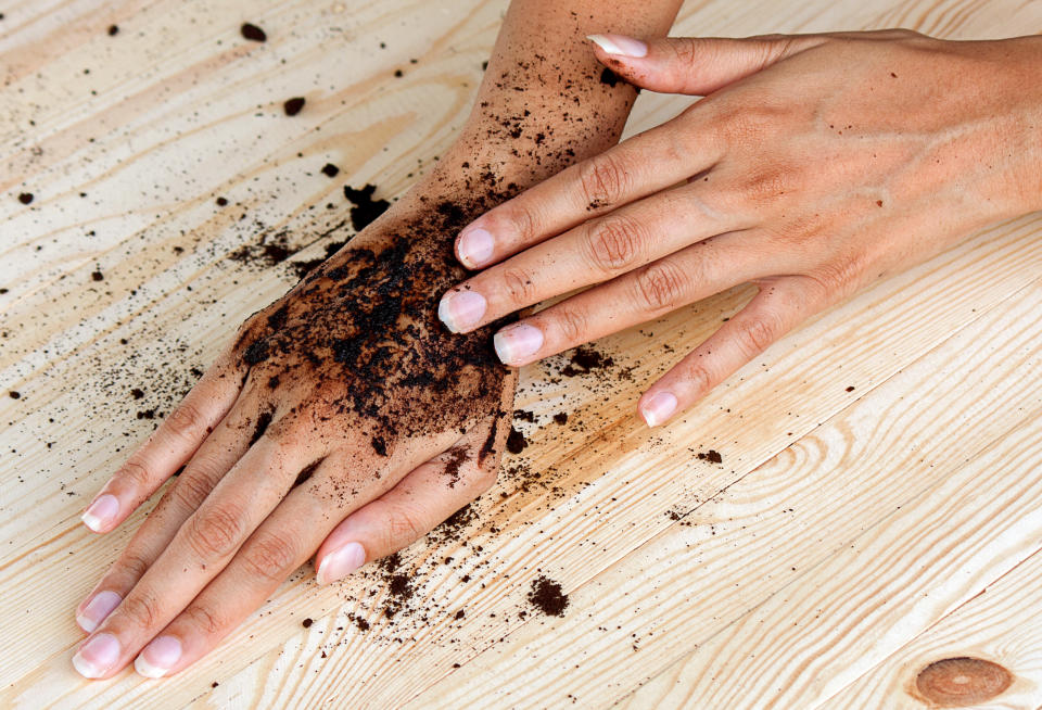 coffee hand scrub with ground coffee (wet)  , mean to beauty or cosmetic and health care