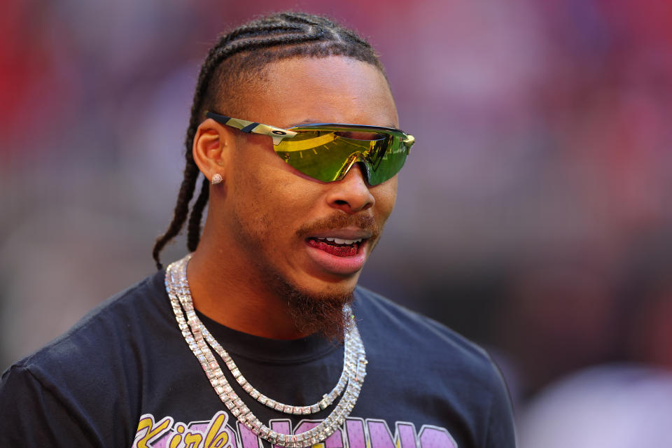 ATLANTA, GEORGIA – NOVEMBER 05: Justin Jefferson #18 of the Minnesota Vikings looks on before the game against the Atlanta Falcons at Mercedes-Benz Stadium on November 05, 2023 in Atlanta, Georgia. (Photo by Kevin C. Cox/Getty Images)