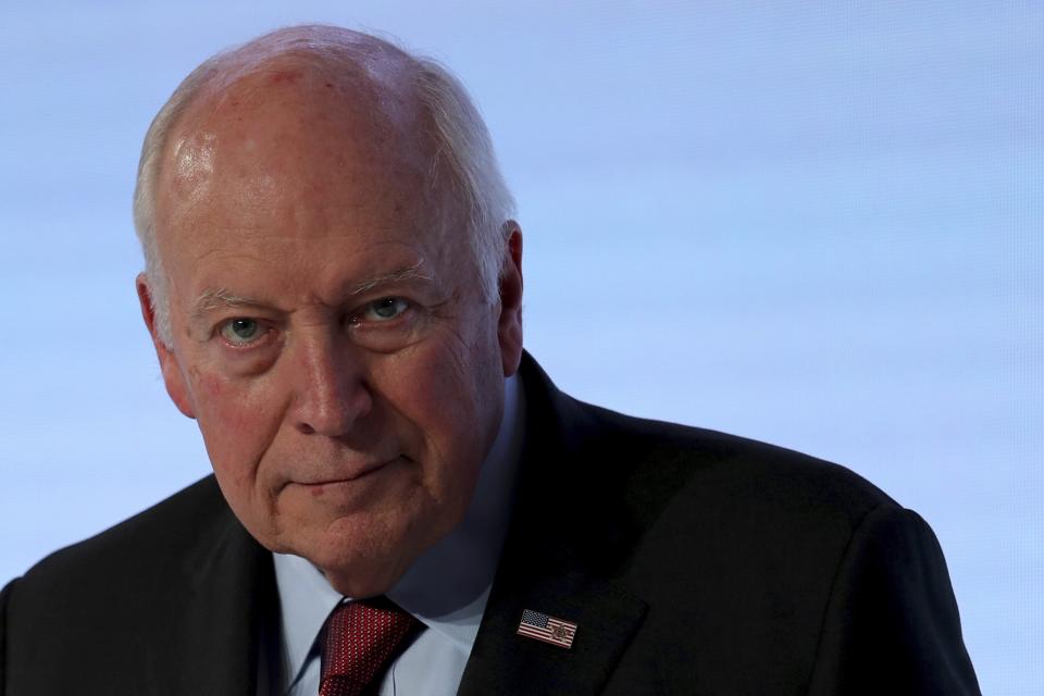 Former U.S. Vice President Dick Cheney reacts after his speech at the Arab Strategy Forum in Dubai, United Arab Emirates, Monday, Dec. 9, 2019. Cheney warned Monday that "American disengagement" in the Middle East will benefit only Iran and Russia, indirectly criticizing President Donald Trump's pledges to pull forces out of the region. (AP Photo/Kamran Jebreili)