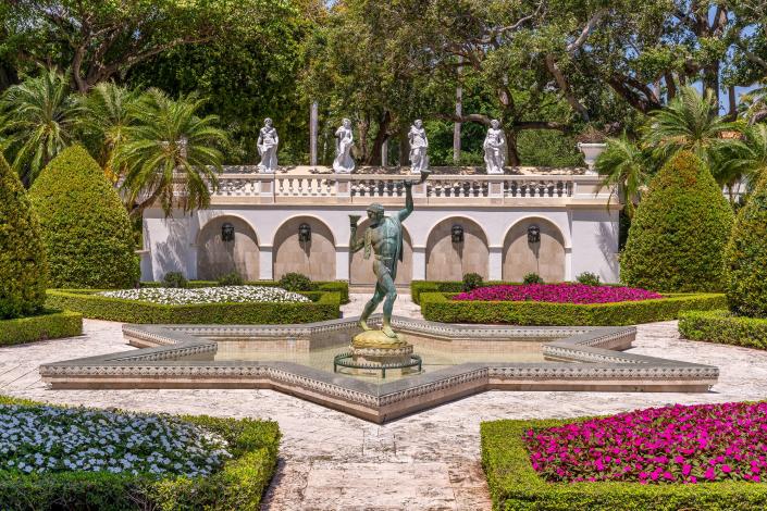 a statue at the most expensive home currently for sale in Florida, 18 La Gorce Circle in Miami Beach