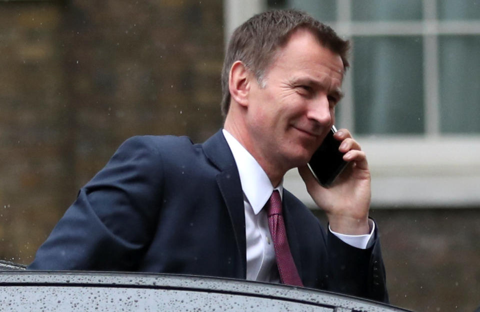 Britain’s Foreign Secretary Jeremy Hunt is seen outside Downing Street in London, Britain, April 2, 2019. REUTERS/Hannah Mckay