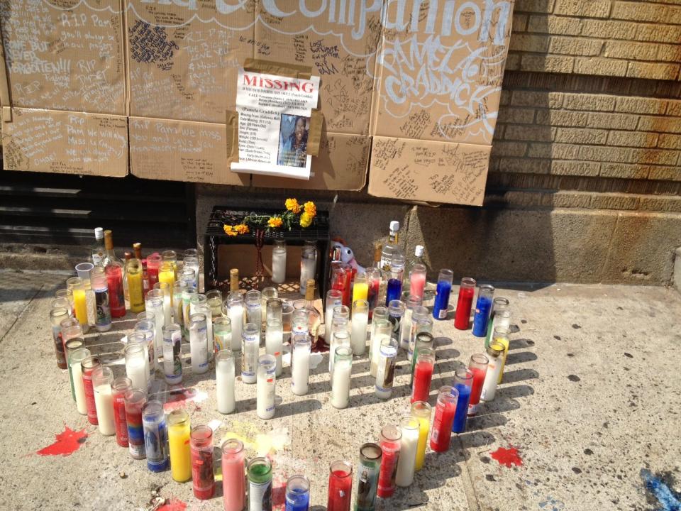 A memorial to Pamela Graddick on Sept. 7, 2012, outside a Bronx apartment building where she had lived. Her body was discovered in Yonkers three days earlier.