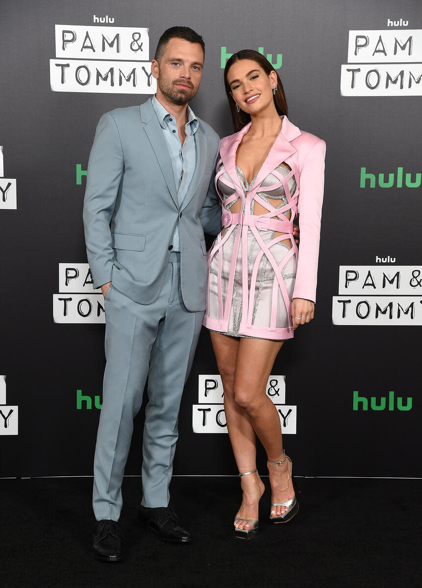 Lily James and Sebastian Stan at the “Pam & Tommy” premiere. - Credit: HULU