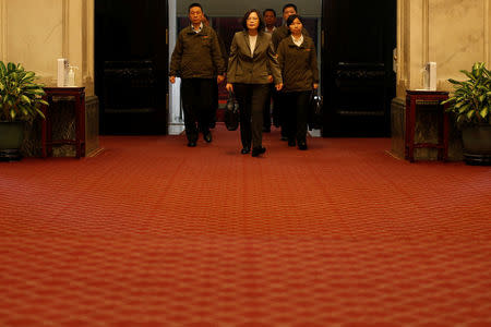 Taiwan President Tsai Ing-wen arrives at the Presidential Office in Taipei, Taiwan April 27, 2017. REUTERS/Tyrone Siu