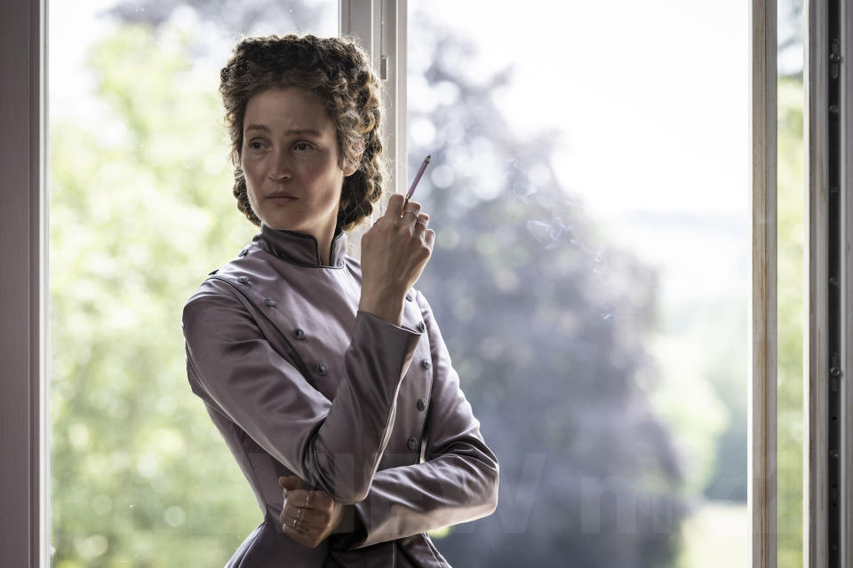 This image released by IFC Films shows Vicky Krieps as Empress Elisabeth in a scene from "Corsage." (IFC Films via AP)