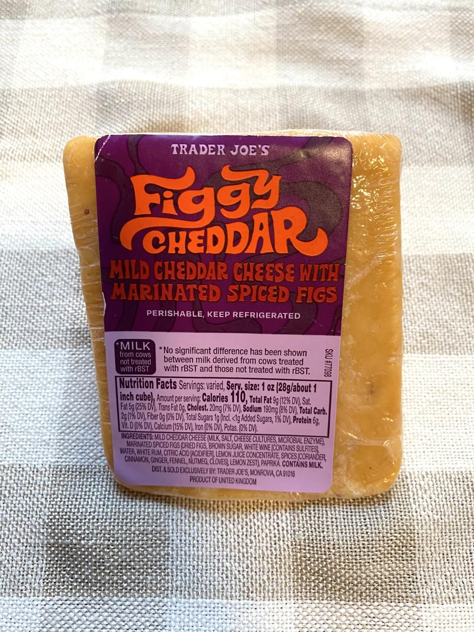 A wedge of TJ's Figgy Cheddar