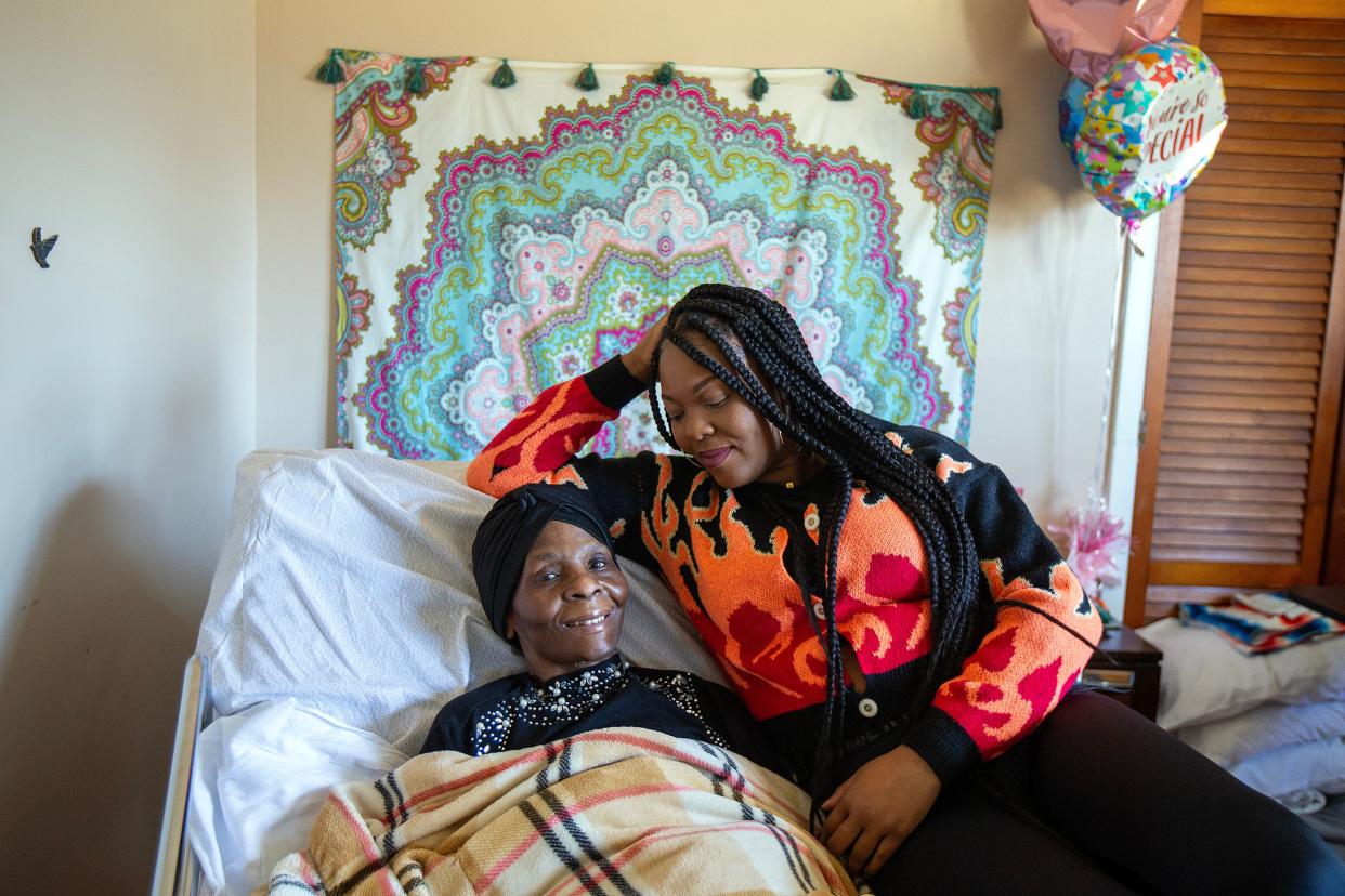 Elizabeth Medler, 63, of Neptune, who has been paralyzed since a November car accident, is cared for by her daughter, Dominique Medler, who took leave from her job to serve as a full-time caretaker, in Neptune, NJ Friday, March 1, 2024.