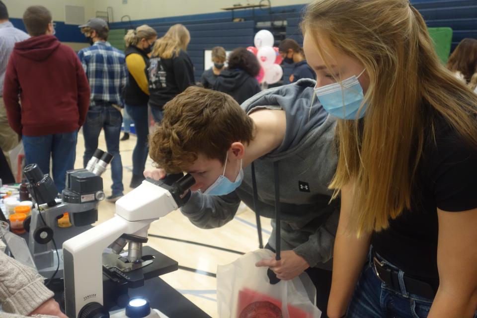 The lab station provided by Graham Health Systems was popular with the students at the Tenth Grade Career Expo held at Spoon River College.