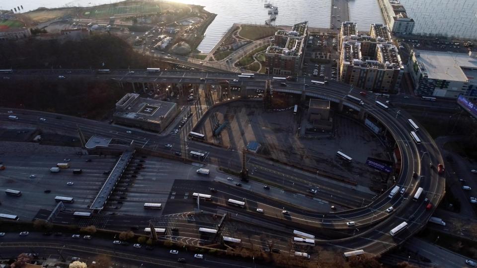 Aerial view of the helix leading into the Lincoln Tunnel.