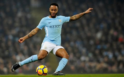 Manchester City's Raheem Sterling attempts a shot at goal as Man City crush Tottenham Hotspur - Credit: Rui Vieira /AP