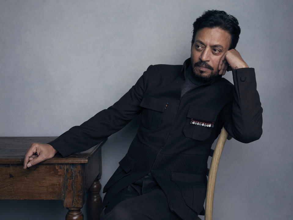 FILE - In this Jan. 22, 2018 file photo, actor Irrfan Khan poses for a portrait to promote the film "Puzzle" during the Sundance Film Festival in Park City, Utah. Khan has appeared in films such as “Slumdog Millionaire” and “Jurassic World,” but now the actor is facing the biggest challenge of his life as he undergoes treatment for cancer in London. (Photo by Taylor Jewell/Invision/AP, File)