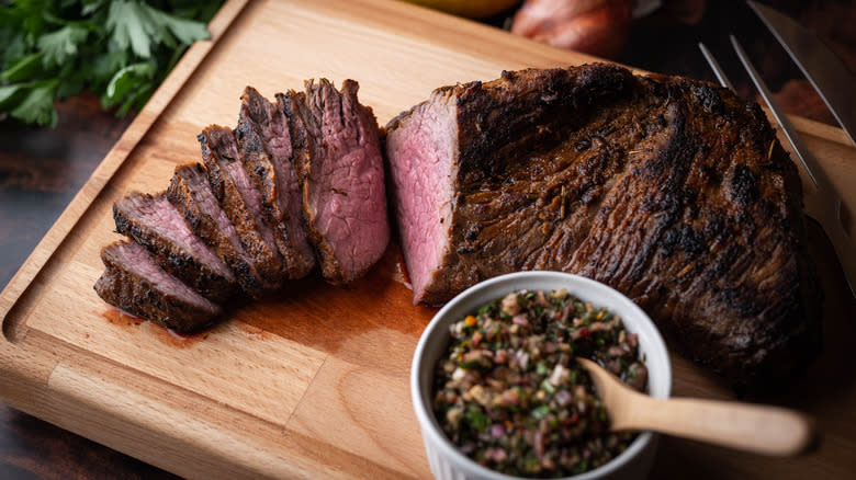 Tri-tip steak on cutting board