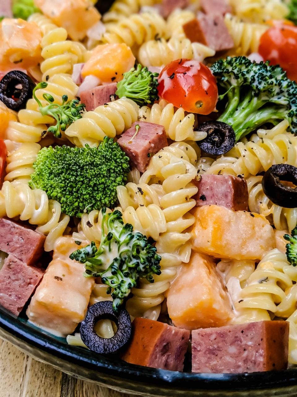 <p>Pasta salad with Italian dressing? Iconic. This version calls for summer sausage but will be equally as good with your favorite ham or salami—or sans meat altogether.</p> <p>Get the recipe <a href="https://blackberrybabe.com/2019/07/02/creamy-pasta-salad-2/" rel="nofollow noopener" target="_blank" data-ylk="slk:here;elm:context_link;itc:0;sec:content-canvas" class="link ">here</a>.</p>