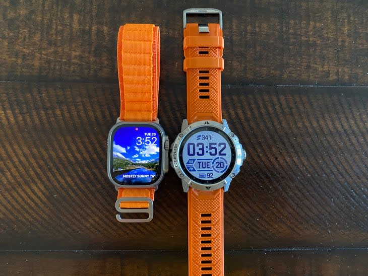 <span class="article__caption">Separated at birth? The new Apple Watch Ultra with Alpine Loop band and Coros Vertix 2. </span>