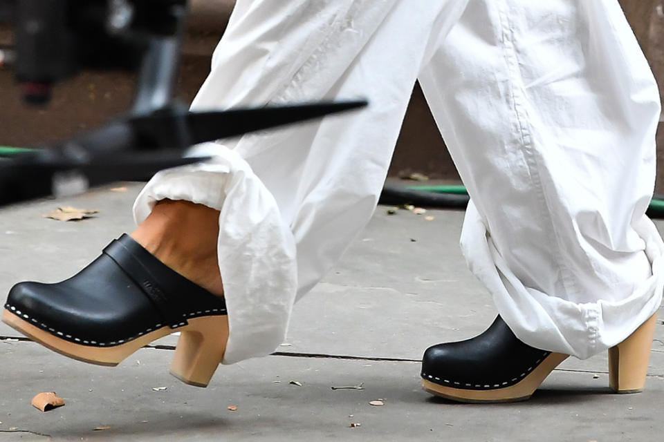 A closer view of Sarah Jessica Parker’s clogs. - Credit: Robert O' Neil/Splash News