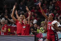 United States bench players celebrate during their gold medal game at the women's Basketball World Cup against China in Sydney, Australia, Saturday, Oct. 1, 2022. (AP Photo/Mark Baker)